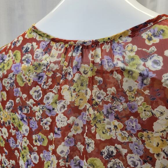 Soprano Floral Sheer Top with 3/4 Sleeves and Peplum, S - Picture 9 of 10